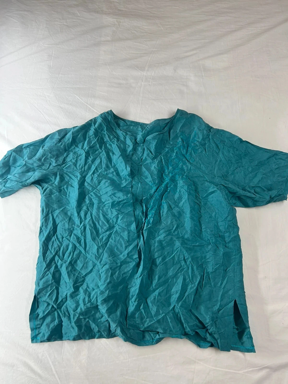 Blouse à manches courtes bleu 100% soie